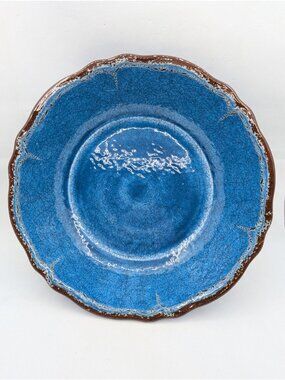 Le Cadeaux Antiqua Blue MELAMINE Crackle Crazed  Style Serving Bowl 10"